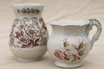 catalog photo of antique Staffordshire toothbrush holder vase & ironstone china cup for wash stand or commode