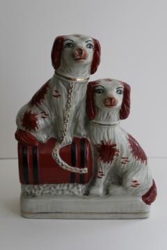 catalog photo of antique Stafforshire china reproduction Wally dog spaniels figurine, 20th century vintage