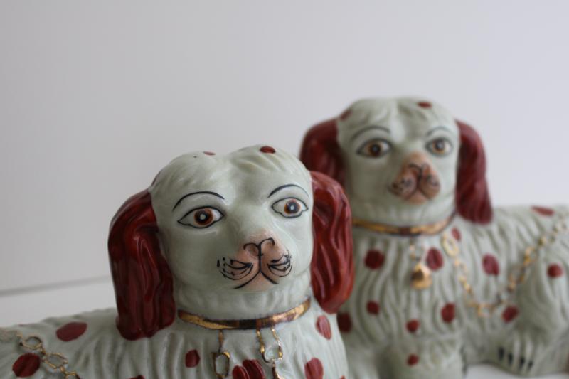 photo of antique Stafforshire china reproductions, red spotted spaniels pair of large figurines #2