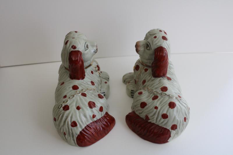 photo of antique Stafforshire china reproductions, red spotted spaniels pair of large figurines #4