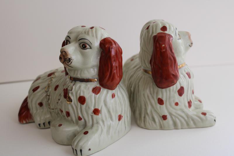 photo of antique Stafforshire china reproductions, red spotted spaniels pair of large figurines #6