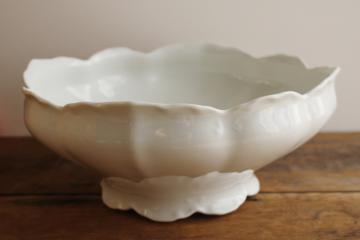 catalog photo of antique Syracuse china, large white ironstone bowl, flower shape embossed border