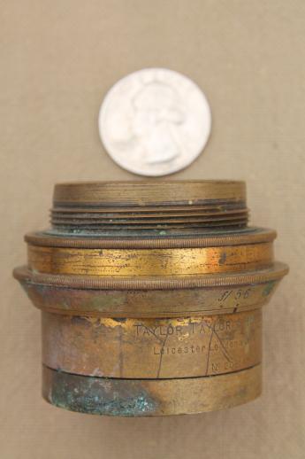 photo of antique Taylor Hobson English brass optical lens for early camera or projector #12