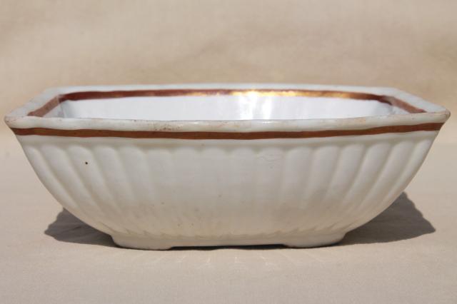 photo of antique Tea Leaf ironstone china bowl, square serving dish English Staffordshire #2