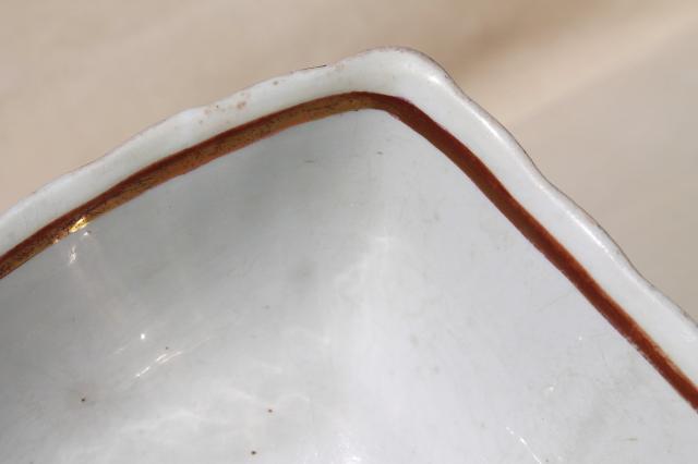 photo of antique Tea Leaf ironstone china bowl, square serving dish English Staffordshire #8