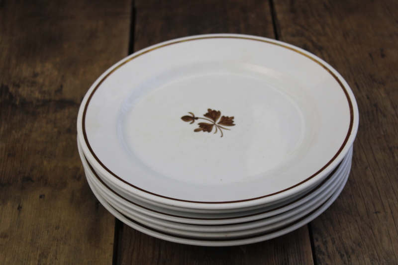 photo of antique Tea Leaf ironstone china plates, nice old Royal Arms marks, 1890s vintage Alfred Meakin #3
