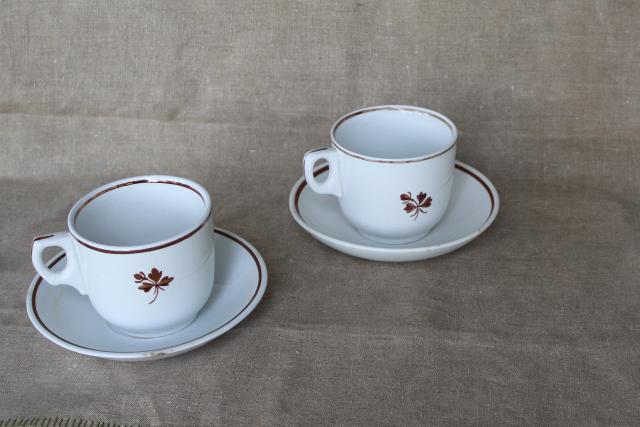 photo of antique Tea Leaf pattern white ironstone china w/ copper luster, mug cups with deep saucers #2