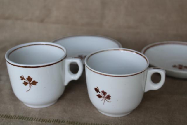 photo of antique Tea Leaf pattern white ironstone china w/ copper luster, mug cups with deep saucers #3