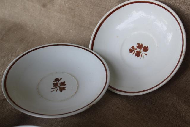 photo of antique Tea Leaf pattern white ironstone china w/ copper luster, mug cups with deep saucers #4