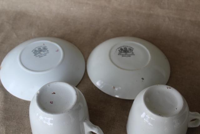 photo of antique Tea Leaf pattern white ironstone china w/ copper luster, mug cups with deep saucers #5