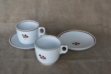 catalog photo of antique Tea Leaf pattern white ironstone china w/ copper luster, mug cups with deep saucers