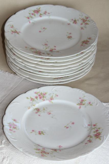 photo of antique Theo Haviland France china dinner plates, embossed shape, pink rose spray #1