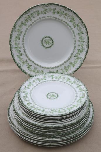 photo of antique Torby green transferware china plates, EnglishStaffordshire circa 1901-10 #1