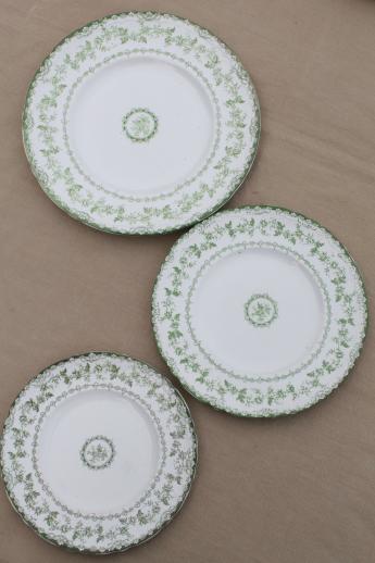 photo of antique Torby green transferware china plates, EnglishStaffordshire circa 1901-10 #4