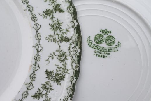 photo of antique Torby green transferware china plates, EnglishStaffordshire circa 1901-10 #5