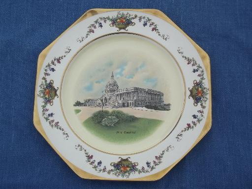 photo of antique US Capitol souvenir plate, old Johnson Bros Pareek china #1