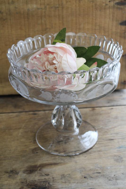 photo of antique US Glass EAPG compote bowl, recessed pillar 'nail' pattern, etched hops leaves #6