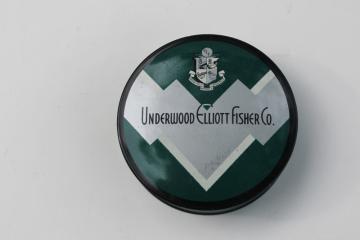 catalog photo of antique Underwood Elliot Ficher typewriter ribbon tin, art deco vintage graphics