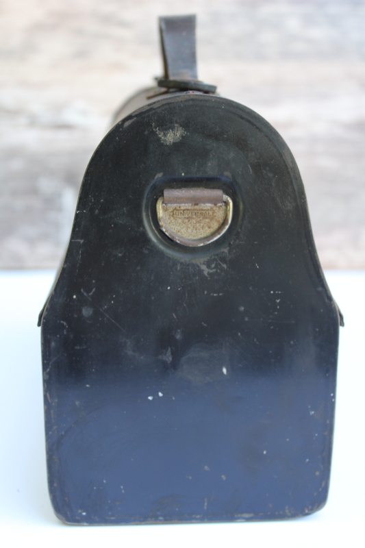 photo of antique Universal metal lunch box w/ slide out drawer, WWI vintage lunch pail 1913 patent dates  #5