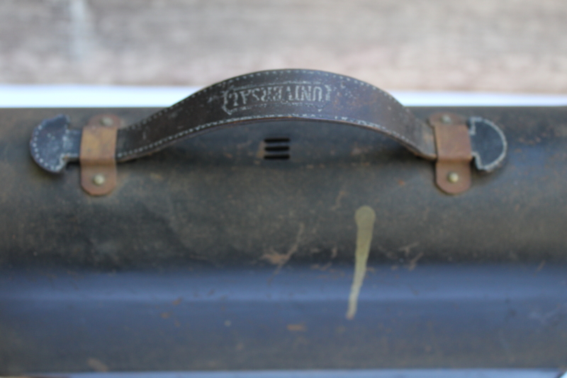 photo of antique Universal metal lunch box w/ slide out drawer, WWI vintage lunch pail 1913 patent dates  #7