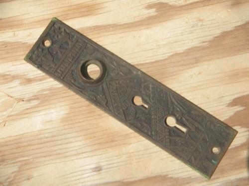 photo of antique Victorian Arts & Crafts bronze/brass door knob escutcheon plate #1