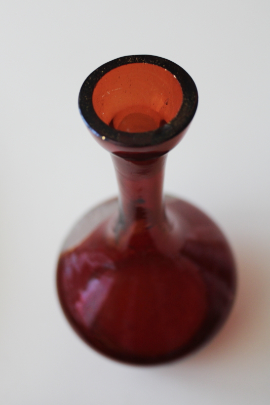 photo of antique Victorian Bohemian glass cut etched bird ruby stain vanity bottle no stopper #3