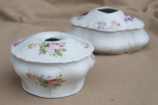 photo of antique Victorian / Edwardian vintage china hair receiver vanity boxes #5