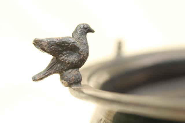 photo of antique Victorian aesthetic period silver plate basket, fox & birds, busts details #5