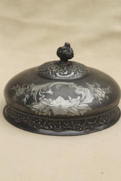 catalog photo of antique Victorian bright cut silver plate dome cover, round butter dish lid only