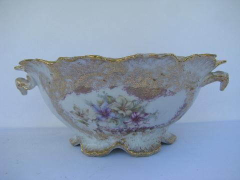 photo of antique Victorian console bowl, flowers & gold, old Germany or Austria china #4