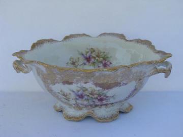 catalog photo of antique Victorian console bowl, flowers & gold, old Germany or Austria china