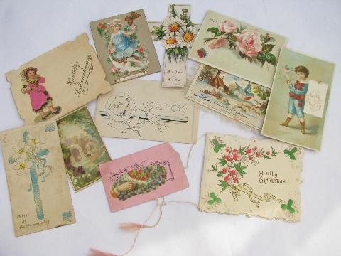 photo of antique Victorian era color litho cards & paper snips, vintage religious mottos #1