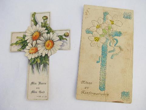 photo of antique Victorian era color litho cards & paper snips, vintage religious mottos #2