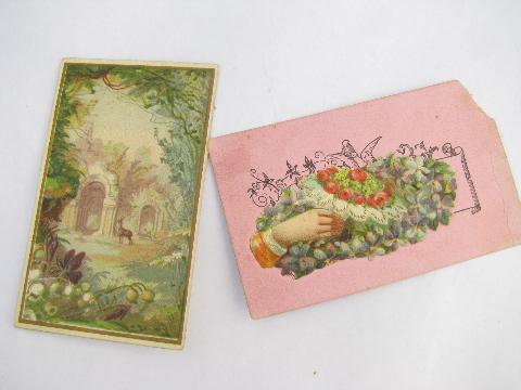 photo of antique Victorian era color litho cards & paper snips, vintage religious mottos #5