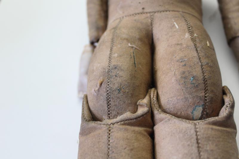 photo of antique Victorian era doll body, leather look canvas cloth w/ china hands painted boots #3