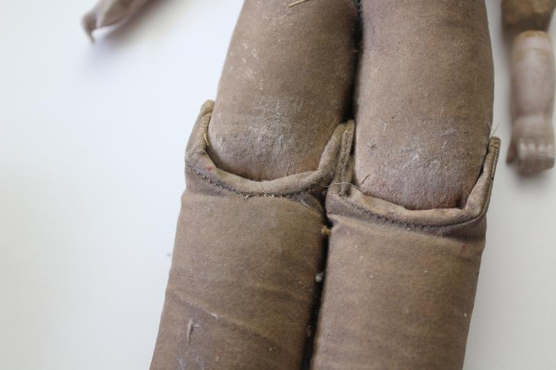 photo of antique Victorian era doll body, leather look canvas cloth w/ china hands painted boots #8