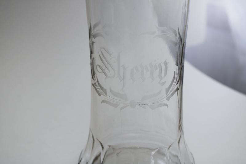 photo of antique Victorian era vintage engraved etched glass Sherry decanter bottle w/ stopper #2