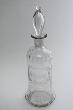 catalog photo of antique Victorian era vintage engraved etched glass Sherry decanter bottle w/ stopper