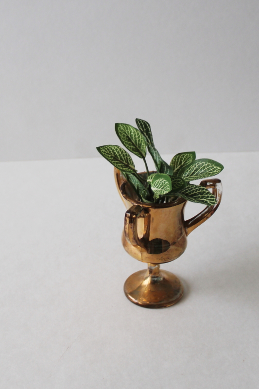 photo of antique Victorian gold luster glass Tyg cup, three handled loving cup tiny match vase  #5