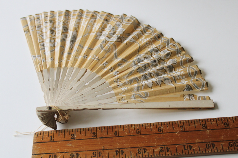 photo of antique Victorian hand fans, silver floral paper & sheer silk tulle w/ sequins, probably French  #3