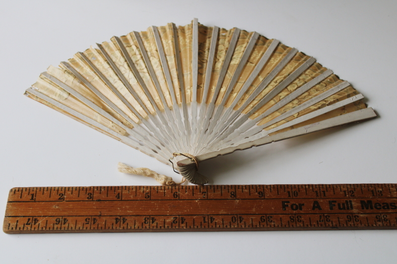 photo of antique Victorian hand fans, silver floral paper & sheer silk tulle w/ sequins, probably French  #4