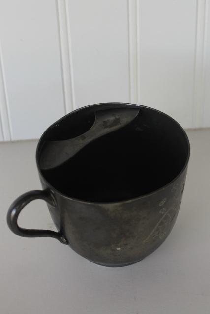 photo of antique Victorian mustache cup, Pairpoint bright cut silver hand engraved #2