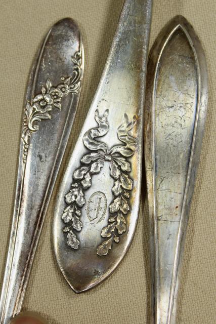 photo of antique Victorian silver, large ornate berry scoop spoons & tomato servers, vintage silverplate #7