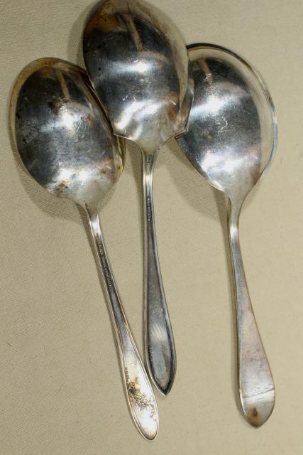 photo of antique Victorian silver, large ornate berry scoop spoons & tomato servers, vintage silverplate #9