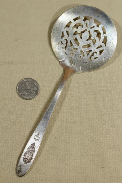 photo of antique Victorian silver, large ornate berry scoop spoons & tomato servers, vintage silverplate #12