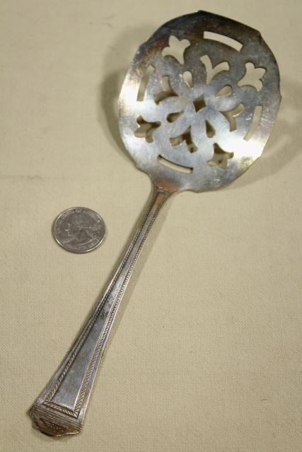 photo of antique Victorian silver, large ornate berry scoop spoons & tomato servers, vintage silverplate #13