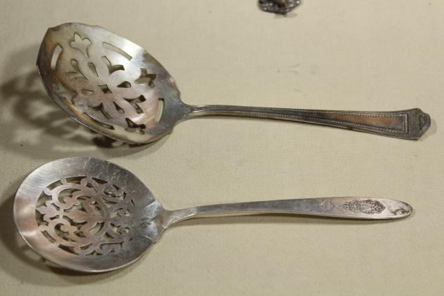 photo of antique Victorian silver, large ornate berry scoop spoons & tomato servers, vintage silverplate #14