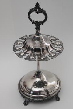 photo of antique Victorian silver spoon holder table caddy spinning rack, ornate vintage silverplate