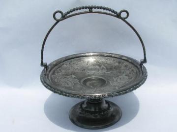 catalog photo of antique Victorian vintage bright cut silver plate stand, basket shape