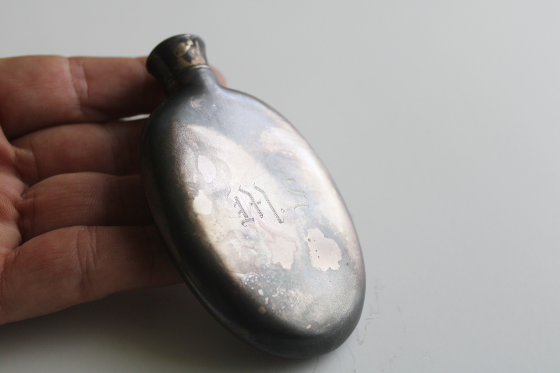 photo of antique Victorian vintage bright cut silver pocket flask or snuff bottle  #2